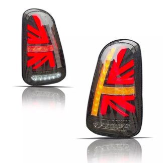 inginuity time LED Union Jack Tail Lights for BMW MINI Cooper R50 R51 R52  R53 1st GEN Hatchback/Convertible Sequential Indicator Black Rear Lamps