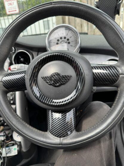 Mini Gen 1 Steering Wheel Airbag Ring Cover - R50 R52 R53 - 3 Spoke - Gloss Black Matt Black Carbon Look - Image 9